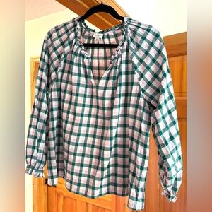 J.Crew Pink and Green Checkered Top